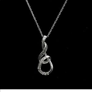 Sterling Silver - Diamond Teardrop Pendant 18" Chain Link Necklace 3g